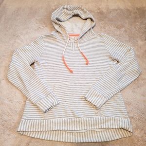 Billabong Striped Hoodie Gray White Medium Drawstring Long Sleeve Women's